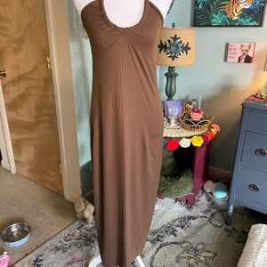Brown Ribbed Maxi Dress - Women